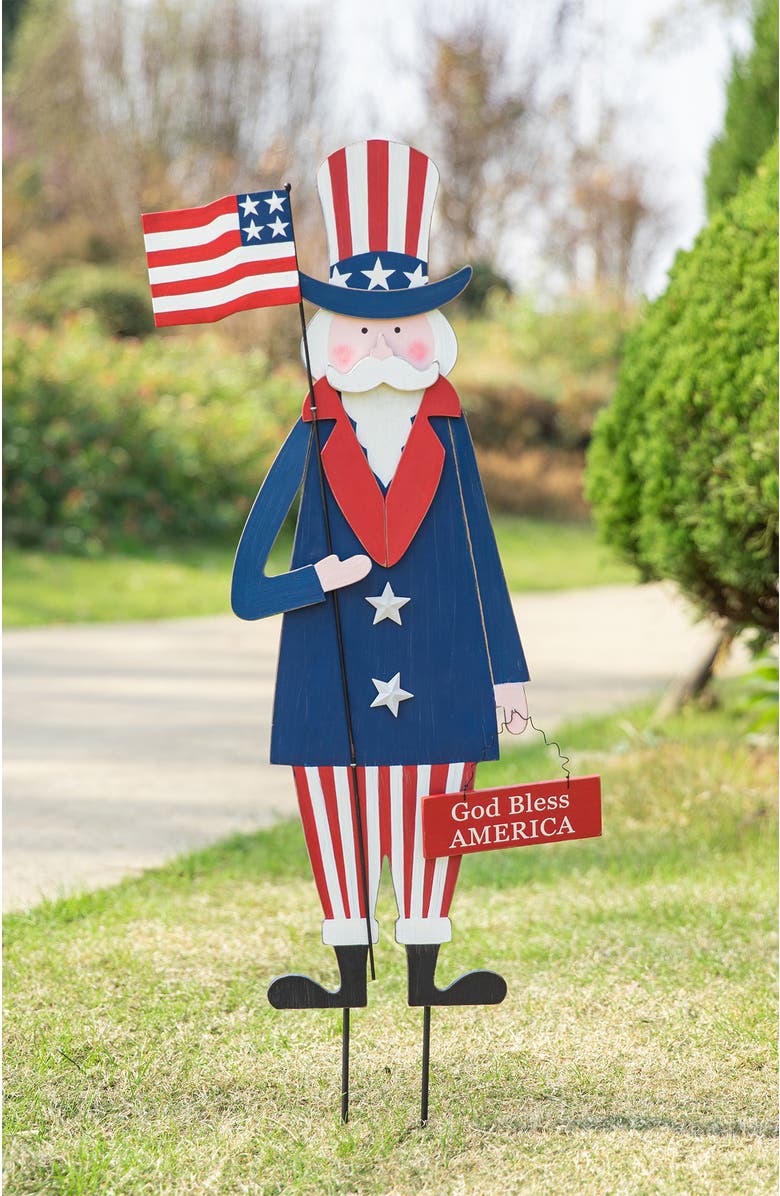 Glitzhome Wooden Patriotic Uncle Sam Yard Stake Wall Sign or Porch Decor, Alternate, color, 