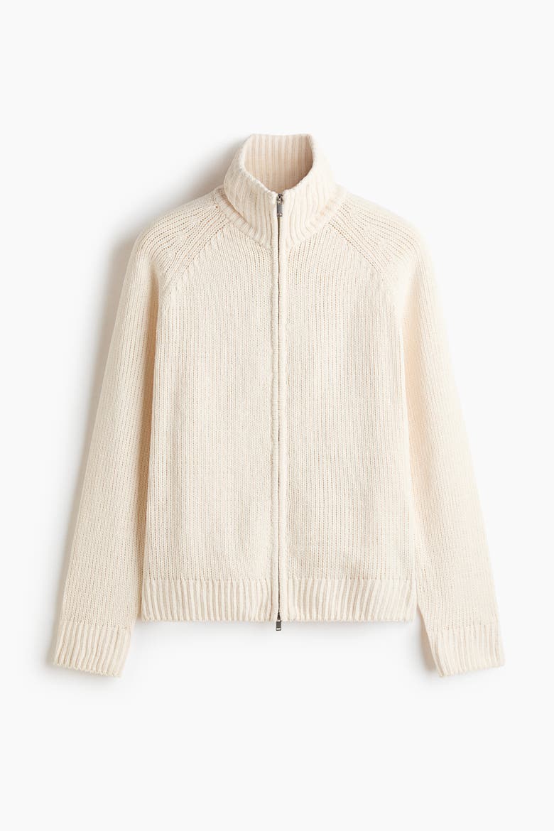 Relaxed-Fit Chenille Cardigan With Zipper, Alternate, color, Cream