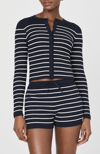 French Connection Stripe Rib Cardigan In Multi