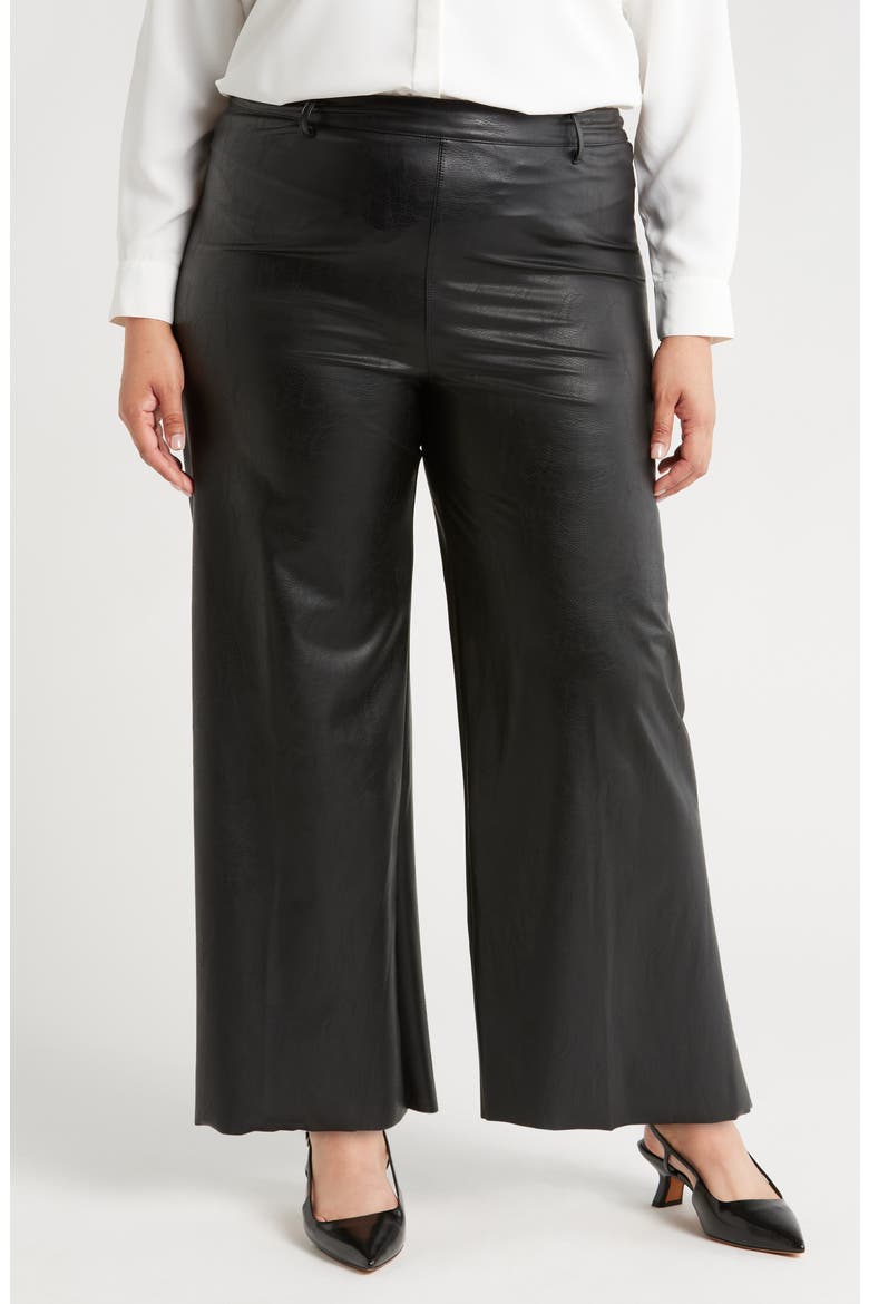 'Lyssentials High Waist Faux Leather Wide Leg Pants, Main, color, KOHL BLACK