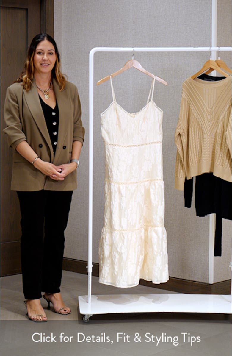 Sam Floral Jacquard Tiered Organza Midi Dress, sales video thumbnail