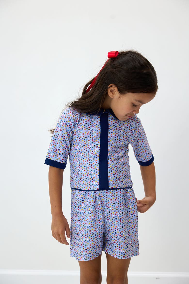 Girls Floral Seersucker Romper, Alternate, color, Sailor Flag Print
