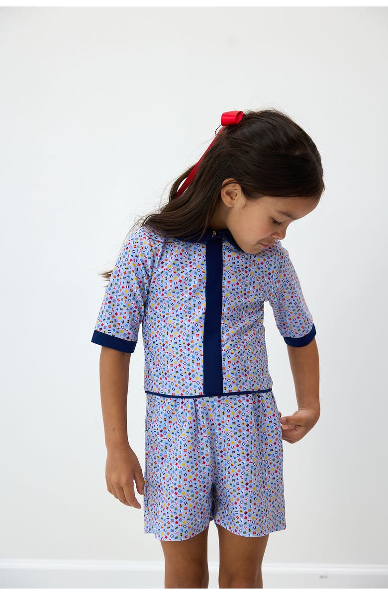 Courtside Kids Girls Floral Seersucker Romper, Alternate, color, Sailor Flag Print