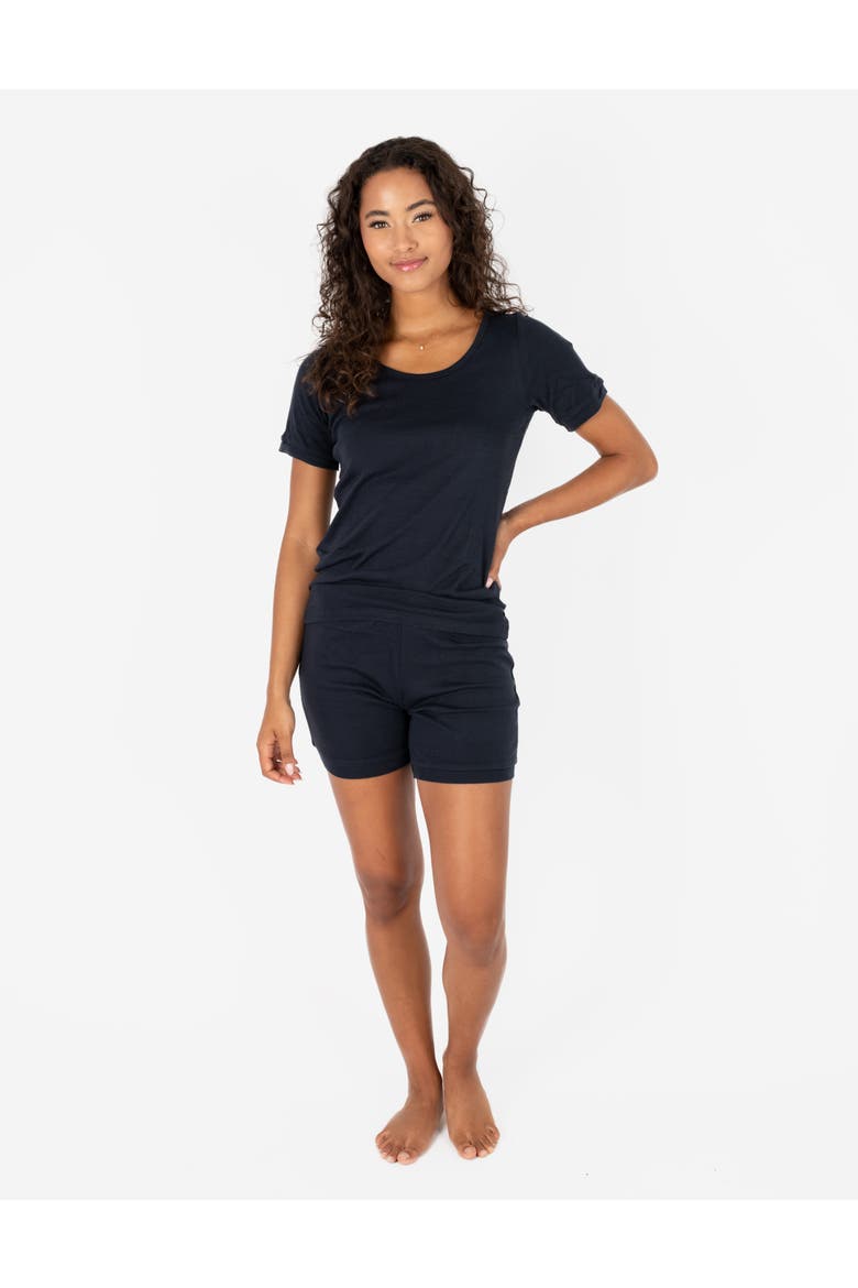 Women's Short Cotton Solid Pajama Set, Alternate, color, Navy