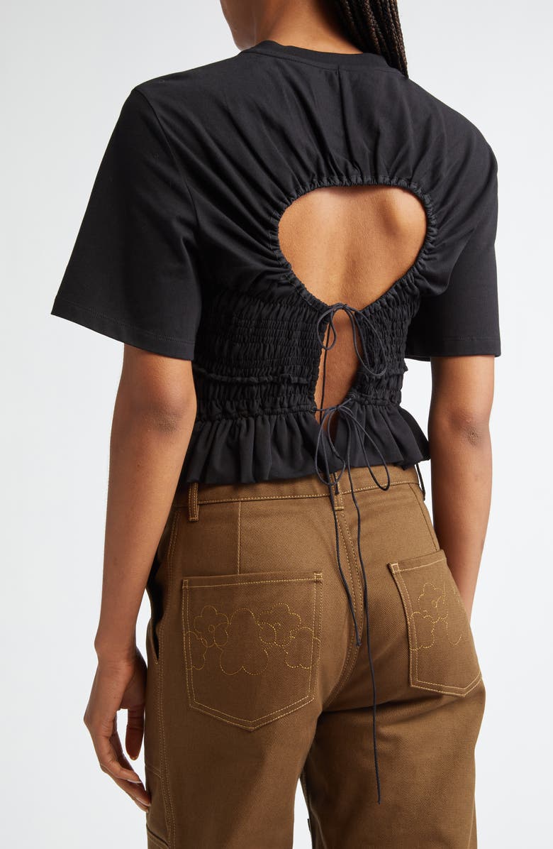 Cecilie Bahnsen Oasis Smocked Cutout Stretch Cotton Peplum Top, Alternate, color, 