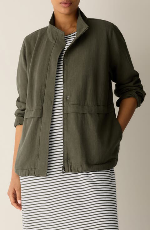 Stand Collar Organic Cotton & Organic Linen Zip Jacket (Petite)