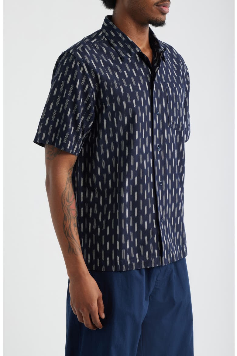 Ikat Short Sleeve Button-Up Shirt, Alternate, color, NAVY