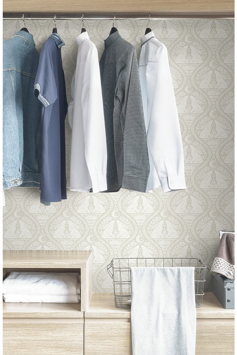 Cream Moon Rabbit Peel Stick Wallpaper, Alternate, color, OFF-WHITE