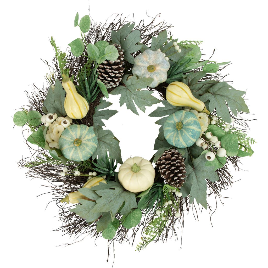 Northlight Pumpkins With Berries Artificial Fall Harvest Wreath In Green