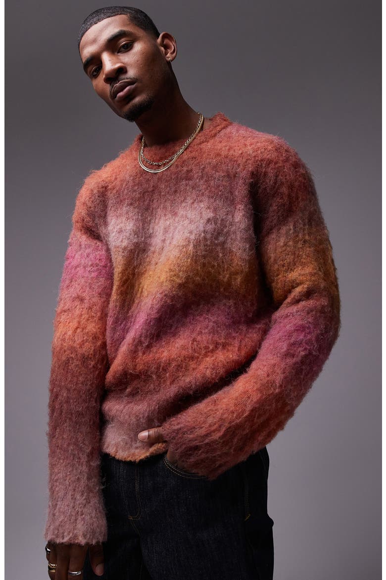 Ombré Stripe Relaxed Fit Sweater, Main, color, PINK