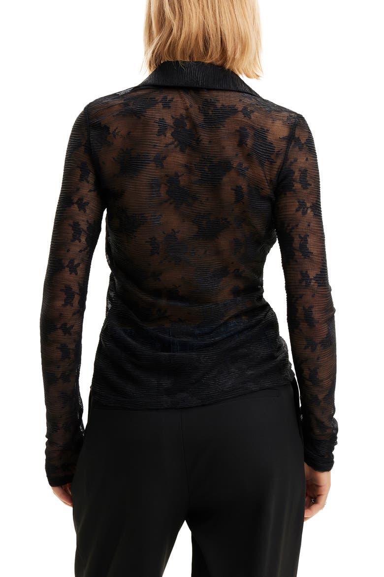 Gathered Tulle Floral Shirt, Alternate, color, BLACK
