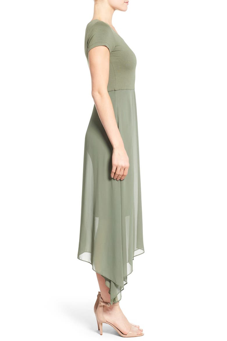 Asymmetrical Chiffon Overlay Cap Sleeve Dress, Alternate, color, SAGE