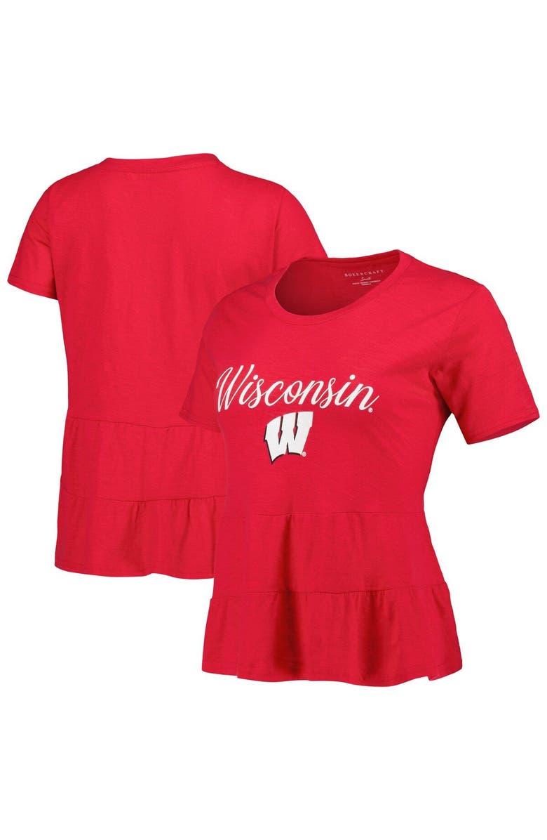 BOXERCRAFT Women's Red Wisconsin Badgers Willow Ruffle-Bottom T-Shirt, Alternate, color,