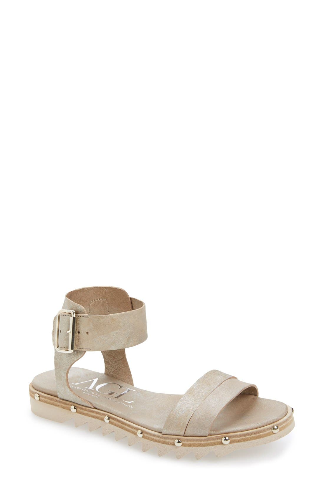 Studded Leather Sandal, Main, color, BRONZO
