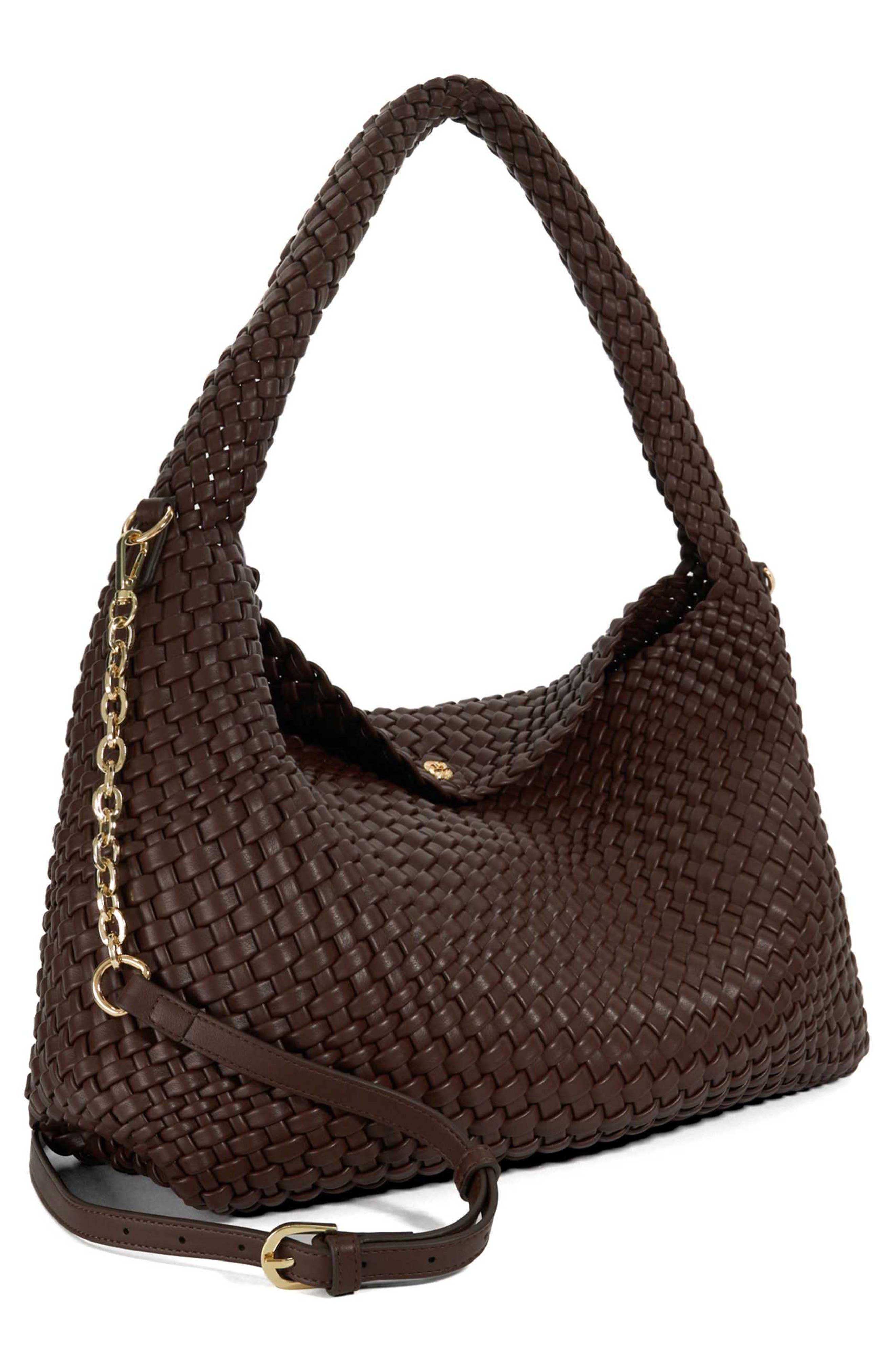 Deliberate L Woven Shoulder Bag, Alternate, color, DARK BROWN