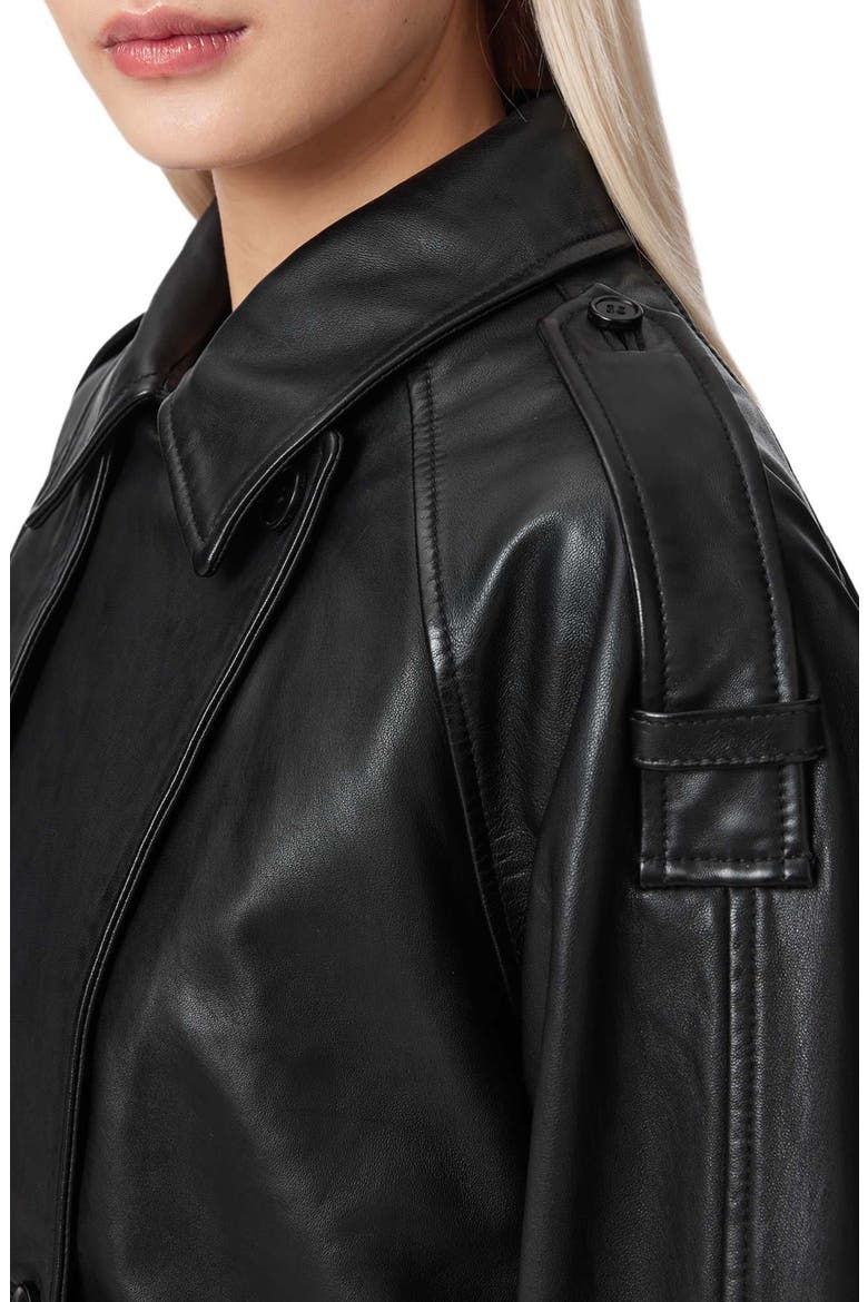 Reya Crop Leather Trench Coat, Alternate, color, BLACK
