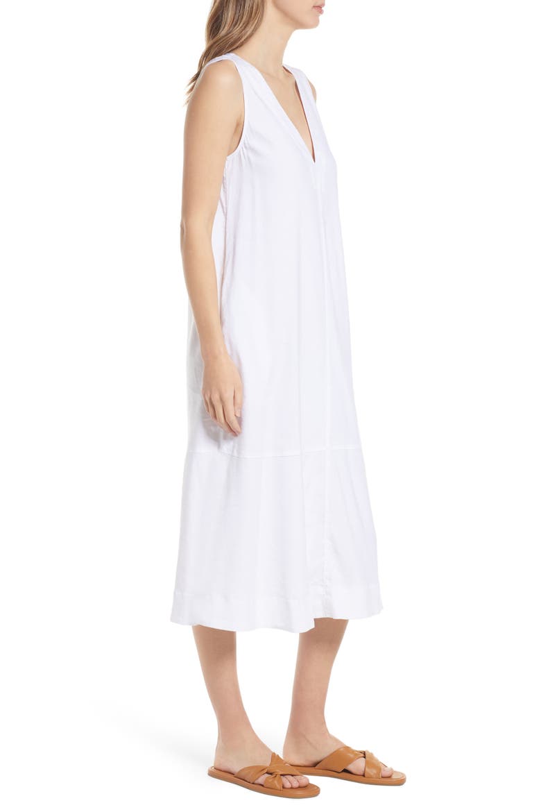 Sleeveless V-Neck Linen Blend Midi Dress, Alternate, color, WHITE