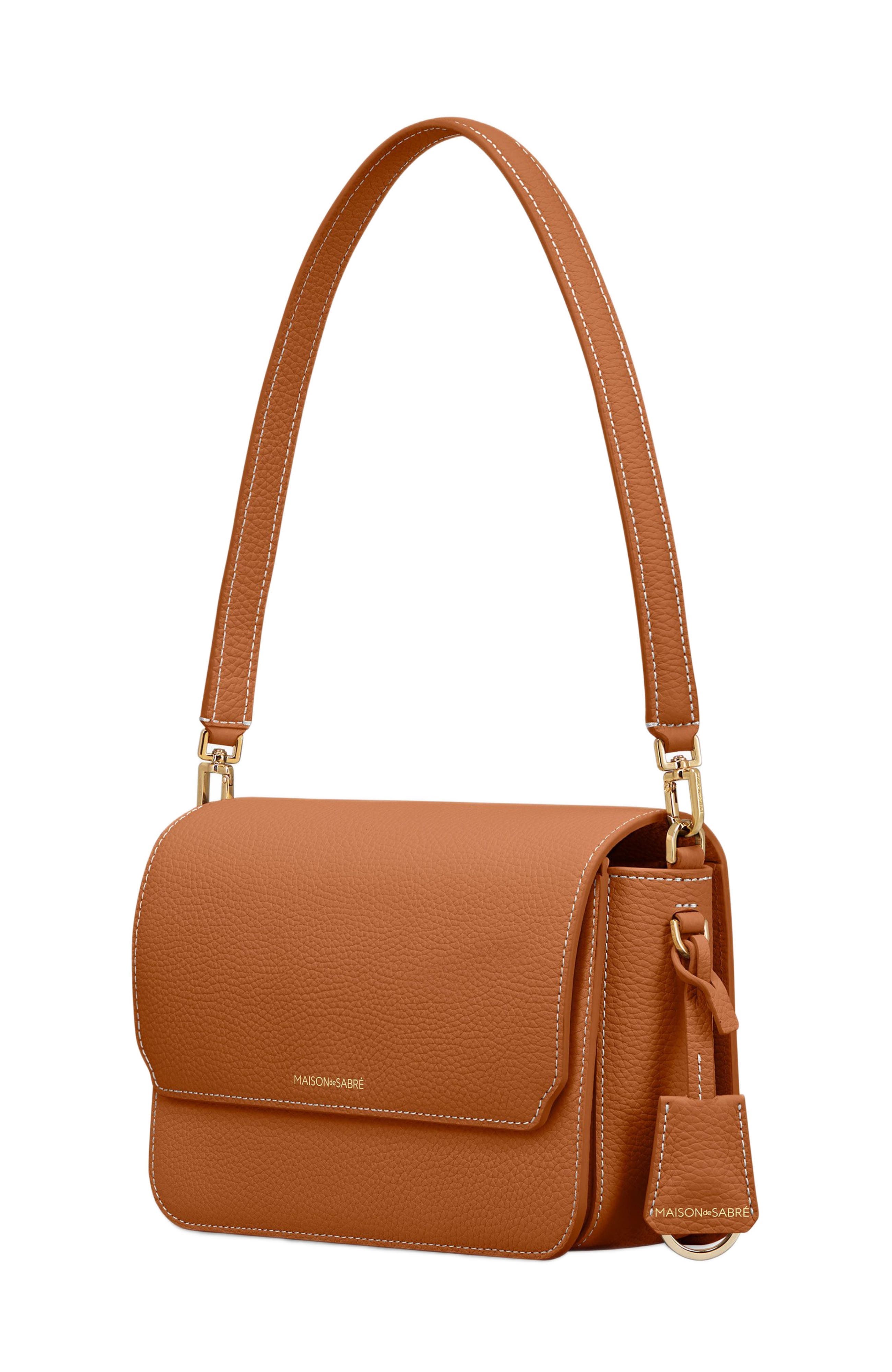 Medium Leather Flap Bag, Alternate, color, Pecan Brown