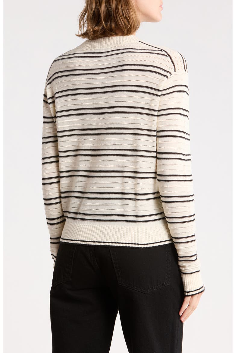 Striped Textured Stitch Cotton Crewneck Sweater, Alternate, color, NAVY/ IVORY MINI STRIPE