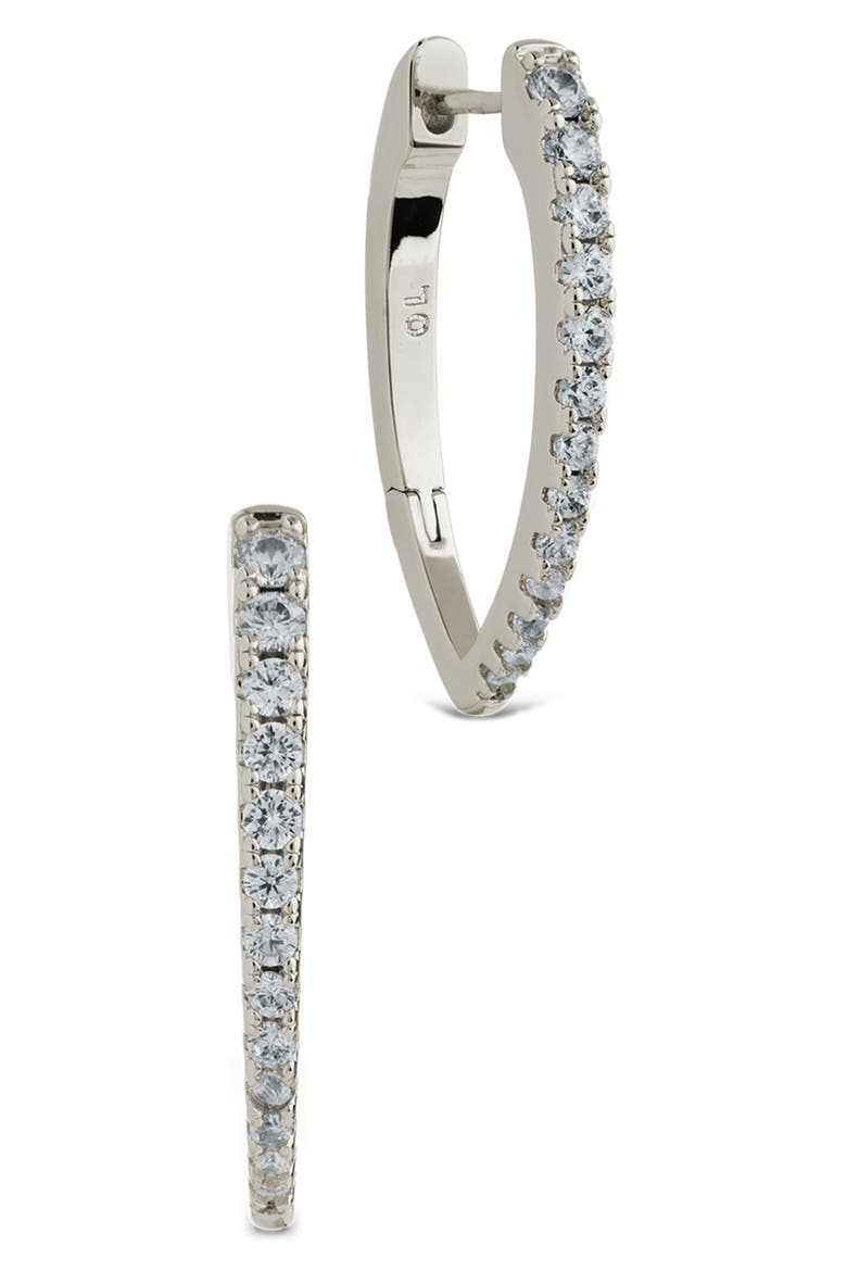 Kenia Cubic Zirconia Marquise Hoop Earrings, Main, color, SILVER