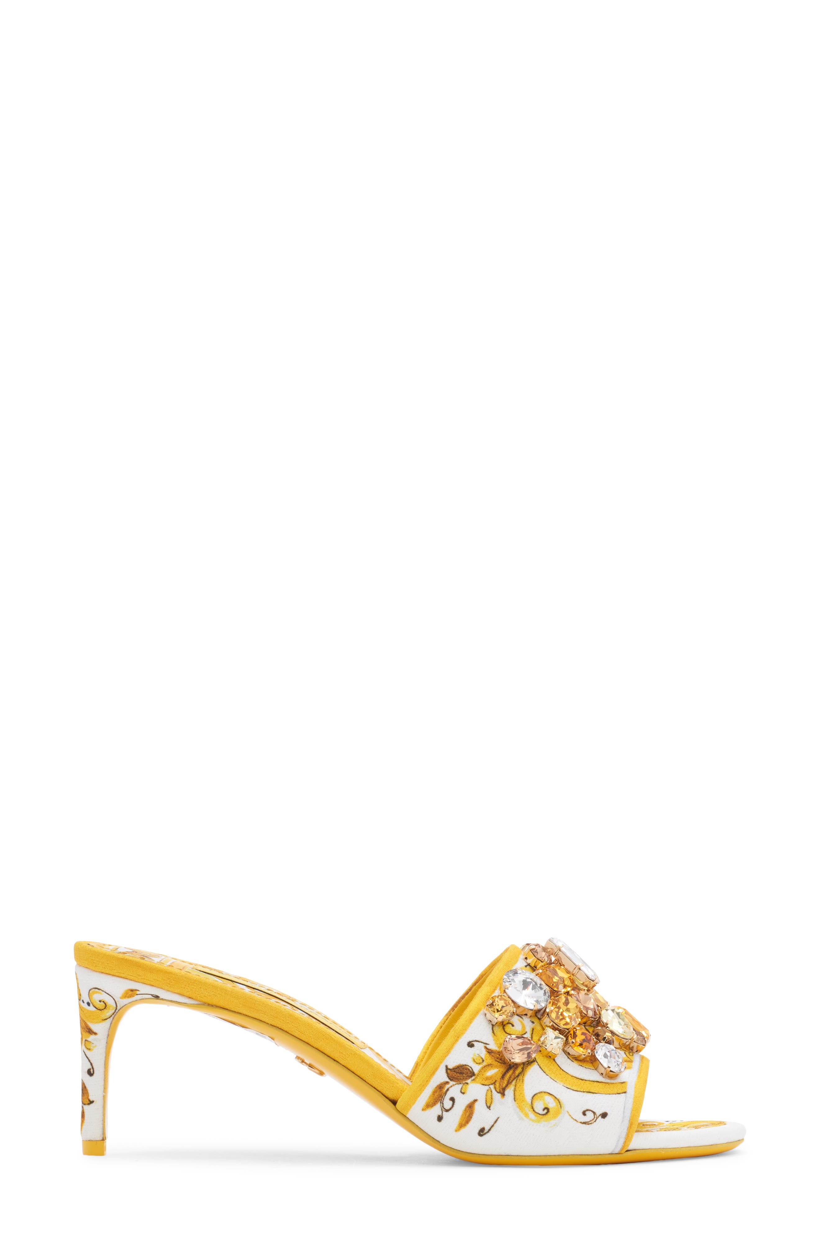 Dolce&Gabbana Majolica Print Embellished Slide Sandal, Alternate, color, Azulejos Giallo