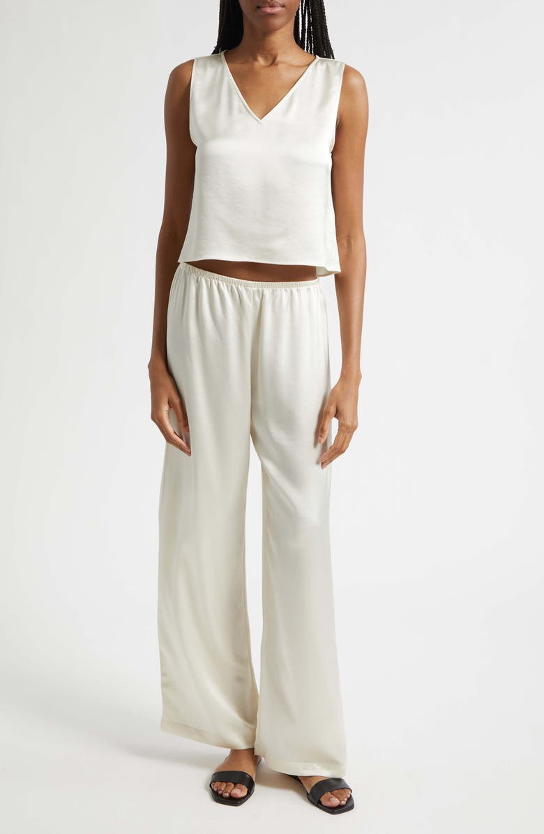 LESET Barb Sleeveless Crop Satin Top, Alternate, color, Creme