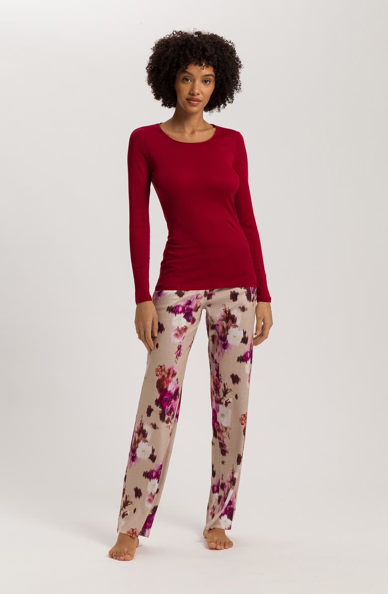 Hanro Seamless Long Sleeve Cotton Top, Alternate, color, Red Dahlia