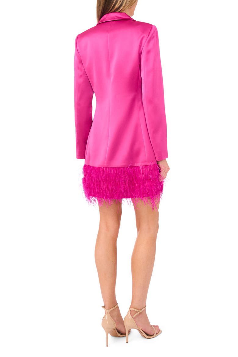 Feather Hem Long Sleeve Satin Blazer Minidress, Alternate, color, DEEP ORCHID