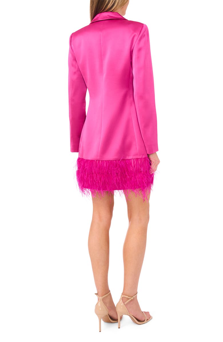 CeCe Feather Hem Long Sleeve Satin Blazer Minidress, Alternate, color, Deep Orchid