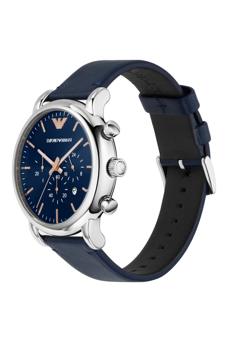 Leather Strap Chronograph Watch, 46mm, Alternate, color, SILVER