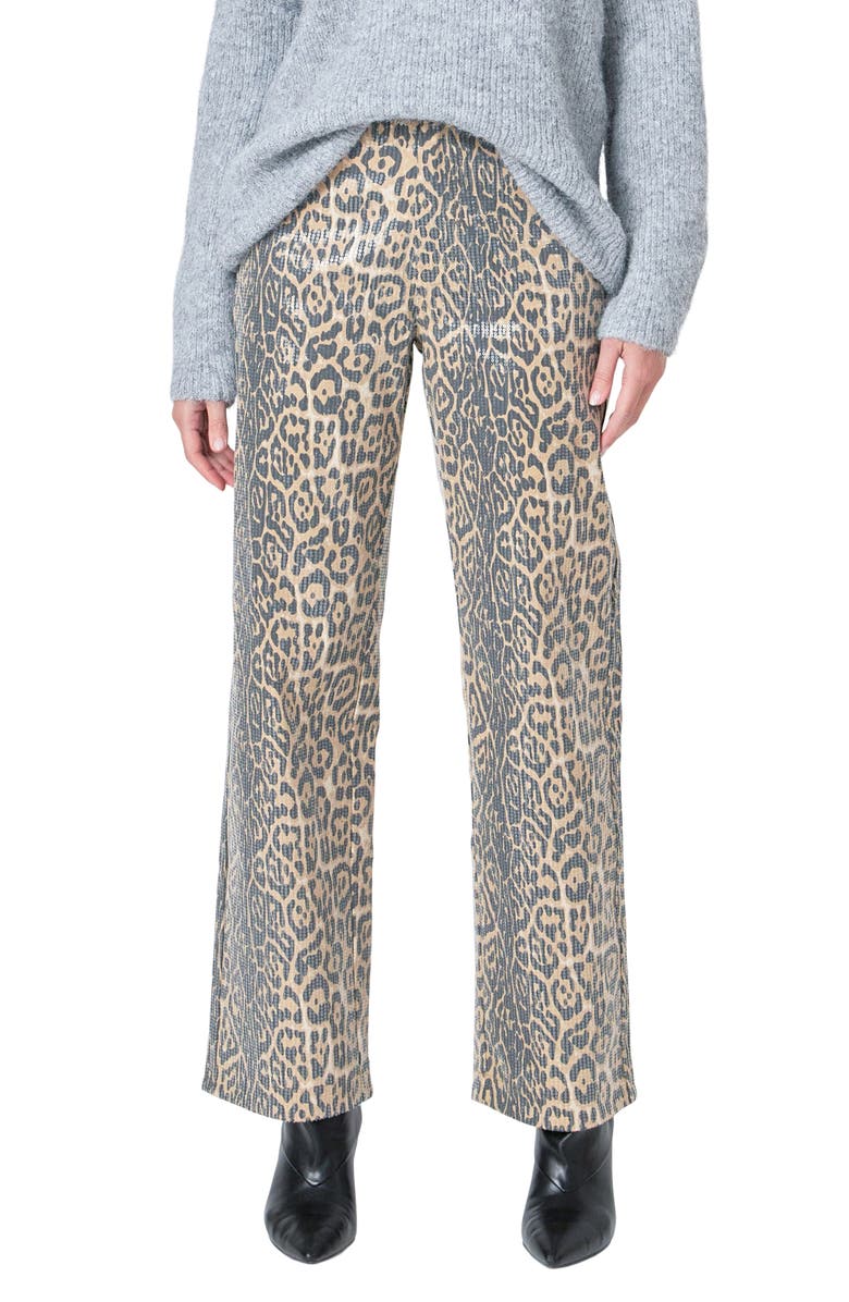 Endless Rose Leopard Sequin Wide Leg Jeans, Main, color,