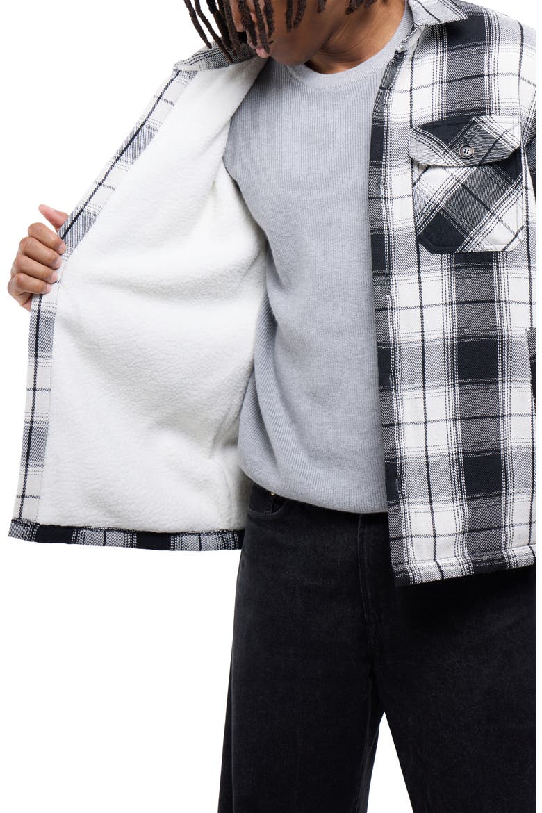 Faux Shearling Lined Flannel Shirt Jacket, Alternate, color, WHITE/ BLACK