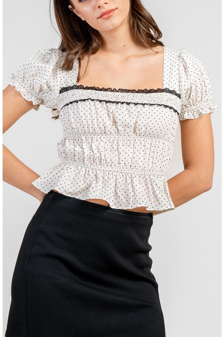 Square Neck Puff Sleeve Smocked Blouse, Alternate, color, WHITE