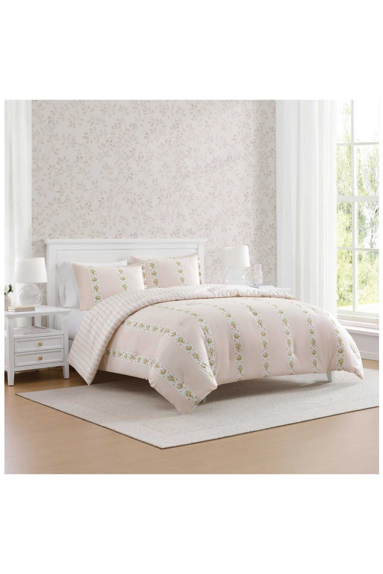 Annabelle Stripe Cotton Comforter Set, Alternate, color, WHITE/ PEARL PEACH/ DARK PINK