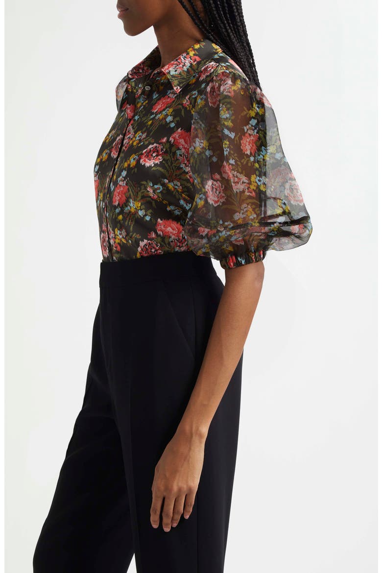 Impressionist Floral Puff Sleeve Button-Up Shirt, Alternate, color, LAVASTONE MULTI