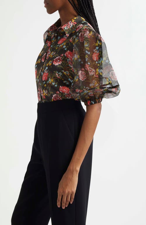 Cinq À Sept Karyn Floral Puff-sleeve Top In Lavastone Multi