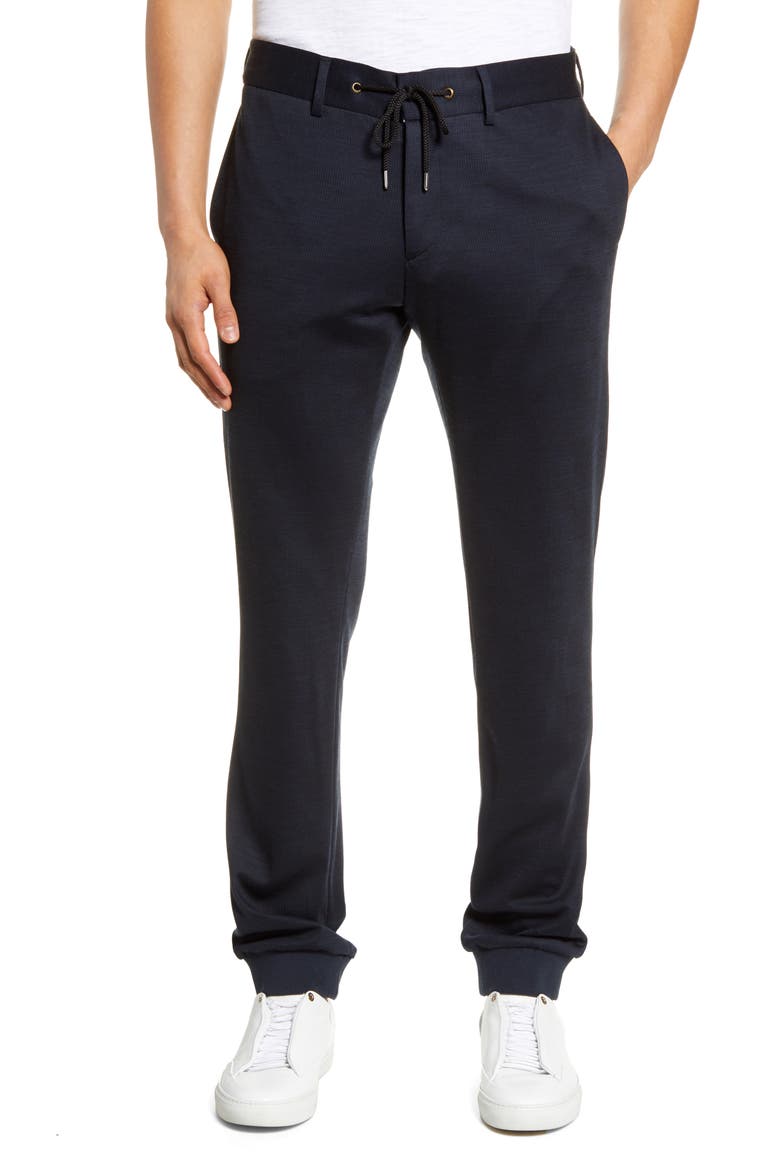 Glen Plaid Wool Jersey Jogger Pants, Main, color, NAVY