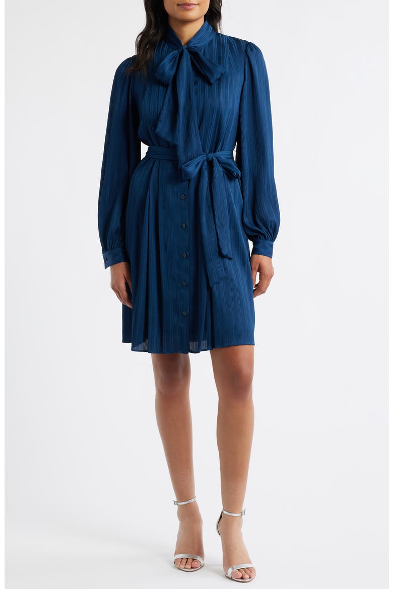 Belted Long Sleeve Minidress, Main, color, NAVY