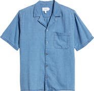 FRAME Short Sleeve Cotton & Linen Chambray Camp Shirt
