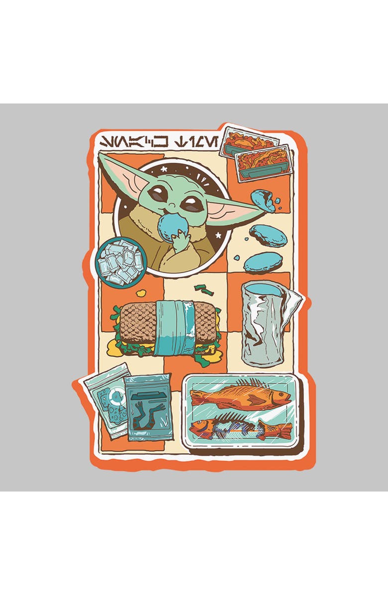 Star Wars: The Mandalorian and Grogu Junior's Star Wars The Mandalorian and Grogu Snack Time Comic Foods  Graphic T-Shirt, Alternate, color, Athletic Heather