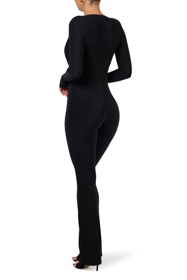 Deep V-Neck Long Sleeve Jumpsuit, Alternate, color, BLACK
