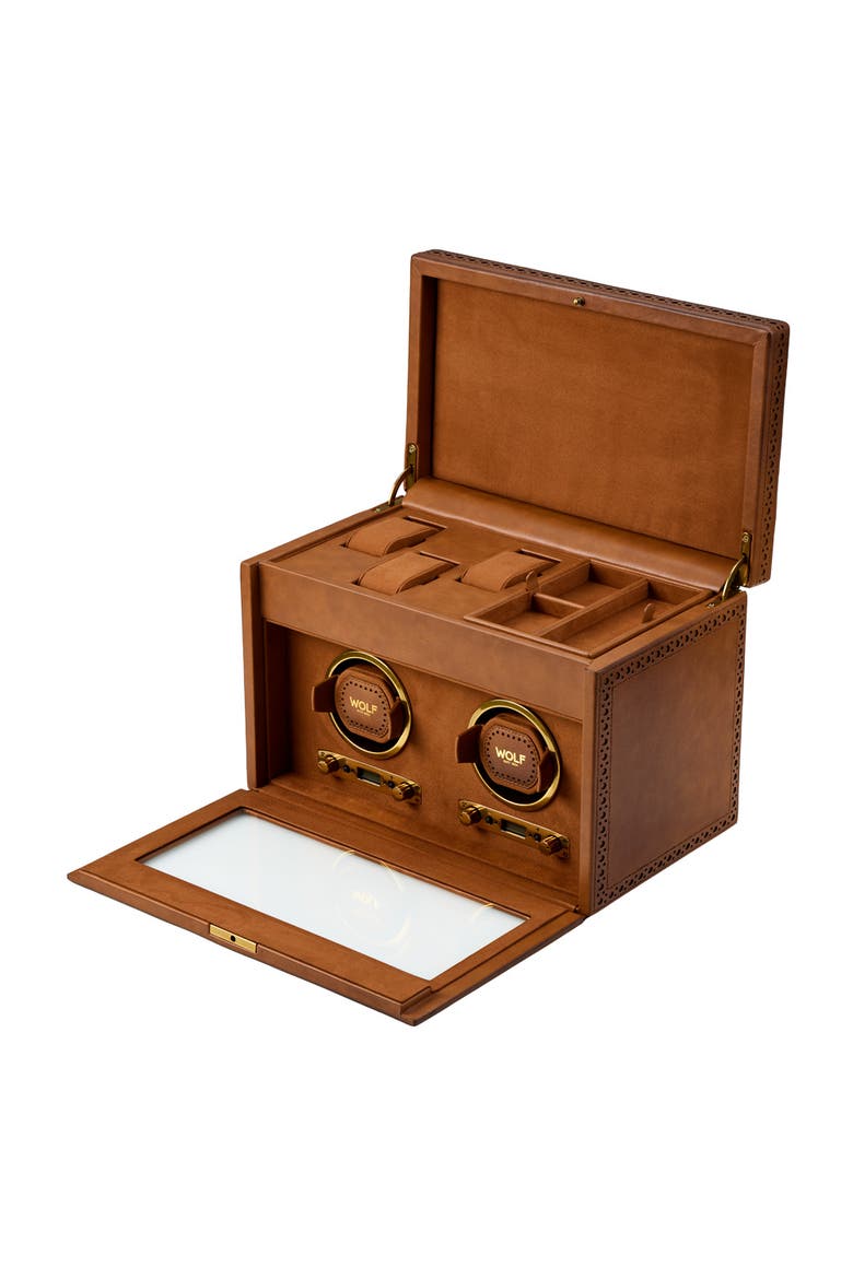 Brogue Double Winder With Storage, Alternate, color, Burnished Brown
