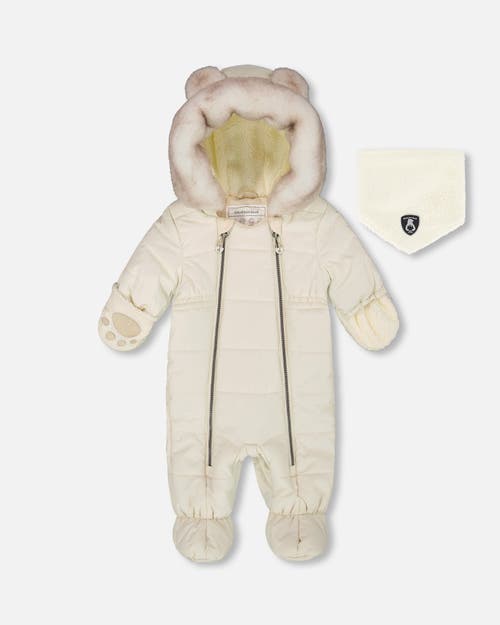 Deux Par Deux Gender Inclusive One-piece Layette Snowsuit Designed For Car Seat In White
