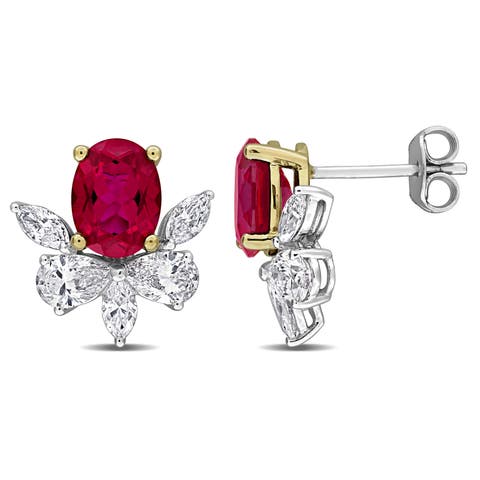 Lab-Created Ruby & Diamond Earrings 18k