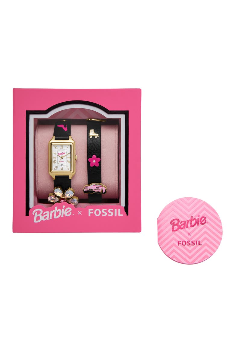 x Barbie Double Wrap Leather Strap Watch, 23mm, Alternate, color, BLACK