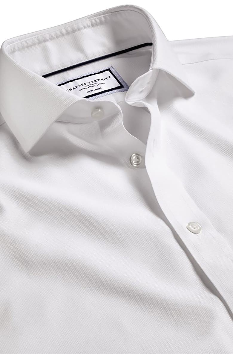 Charles Tyrwhitt Non-Iron Clifton Weave Cutaway Slim Fit Shirt Double Cuff, Alternate, color, White