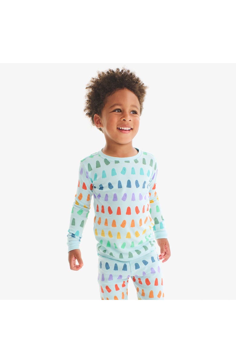 Primary Kids Organic Long Sleeve PJ Top in Rainbow Ghosts, Alternate, color,