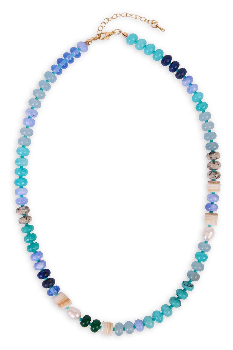 Mixed Bead Statement Necklace, Main, color, BLUE