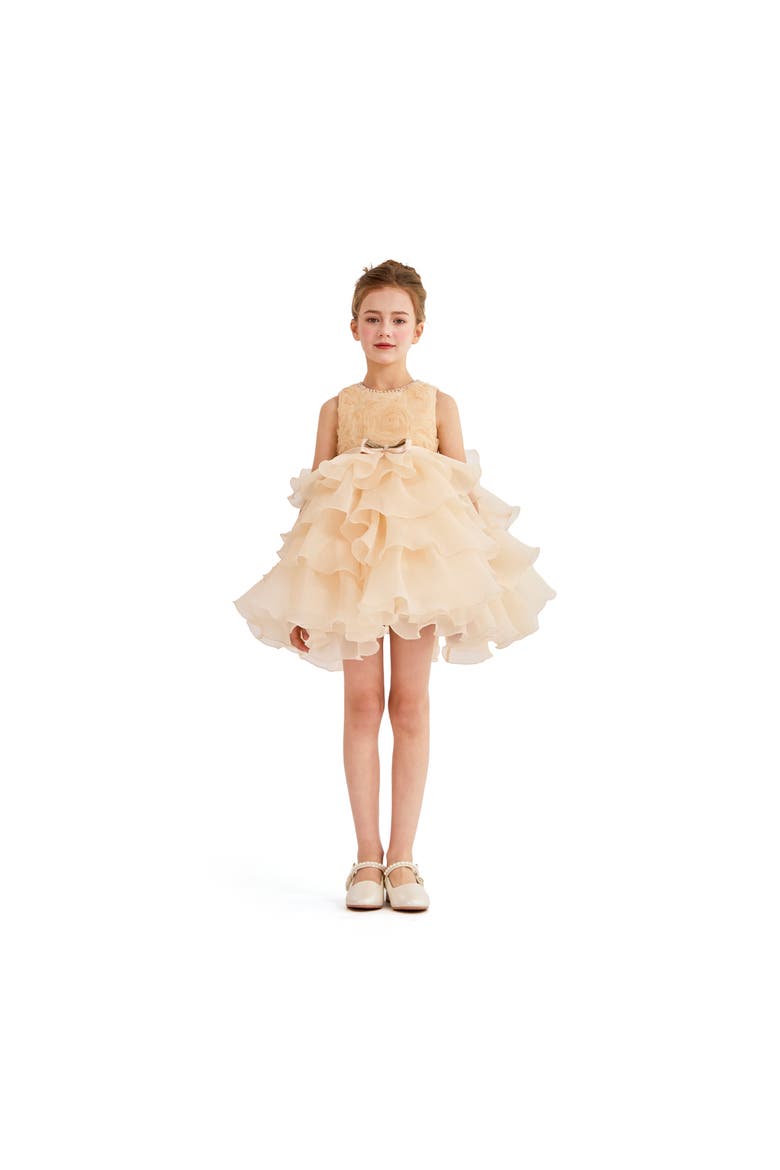 Floral Ruffle Occasion Dress, Alternate, color, Cream