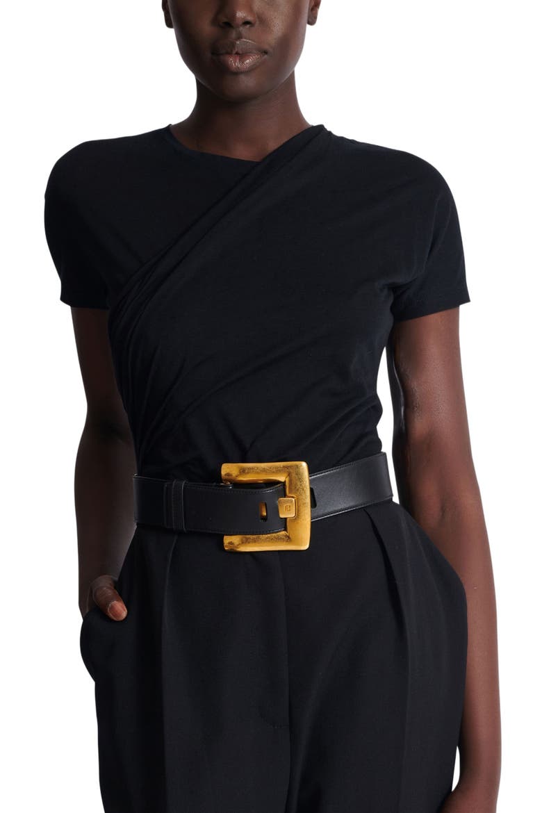 Large Anthem calfskin leather belt, Alternate, color, black